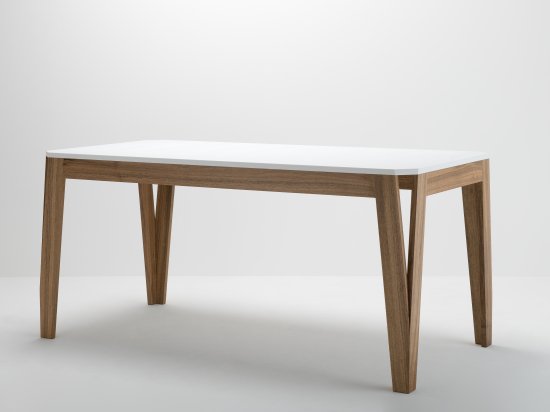 Table sur mesure en noyer et résine HI-MACS® design fabriqué en France - MéliMélo