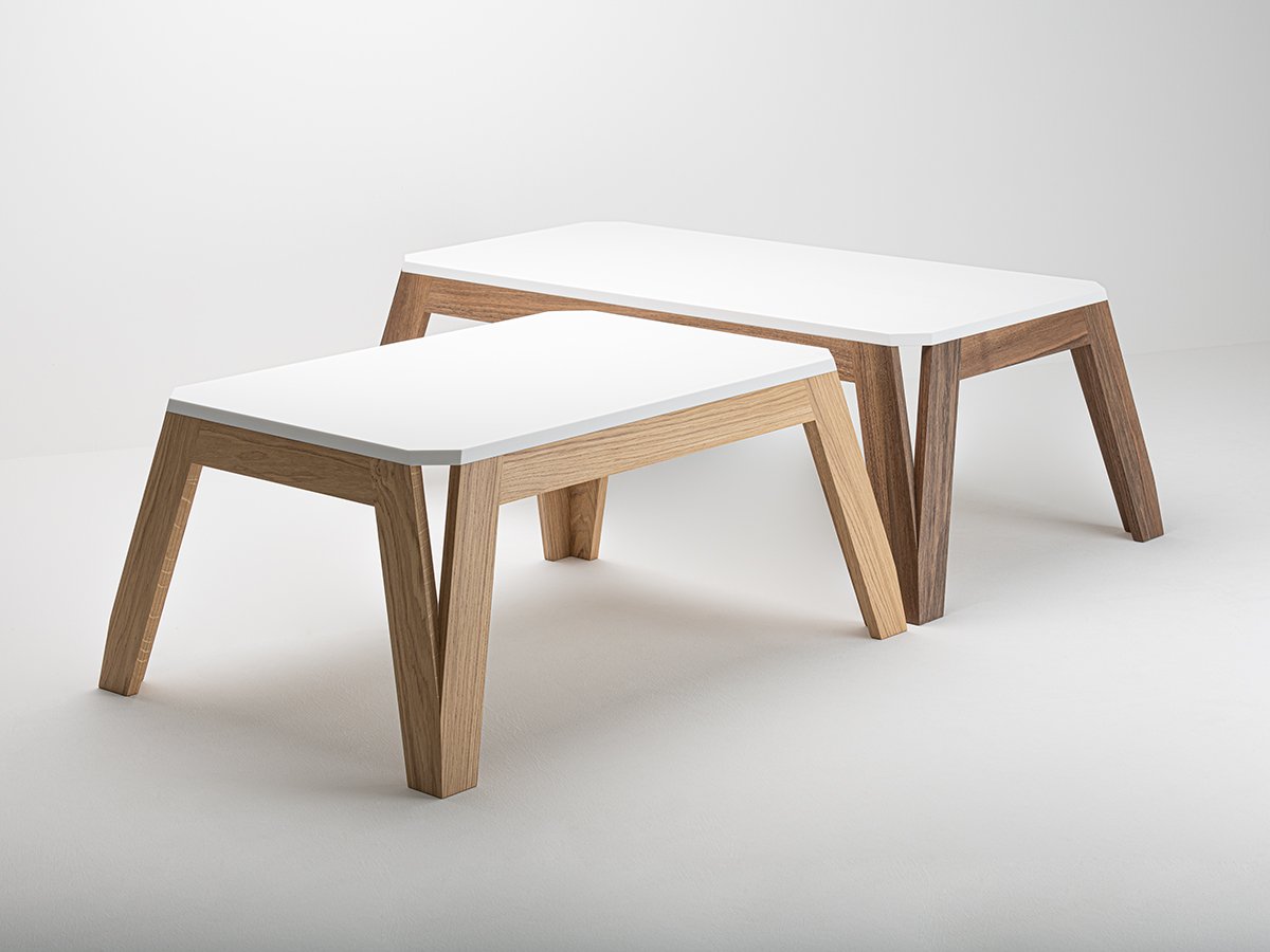 Table basse MéliMélo en chêne et résine HI-MACS® sur mesure - Chêne ou noyer associé à la résine