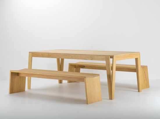 Table MéliMélo et Bancs PAP en chêne - Design et Bois Massif 100% Made in France