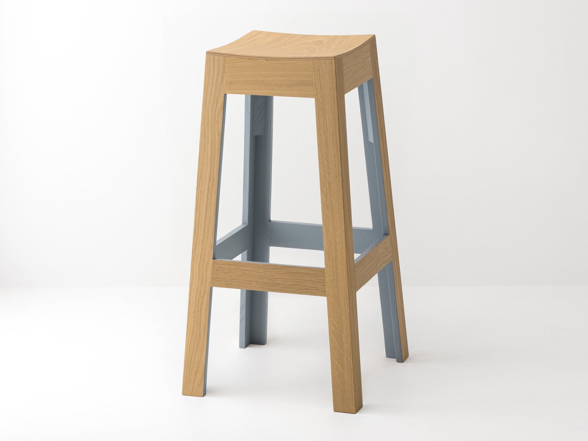 Tabouret de bar haut en bois de chêne laqué Gris RAL 7046 - Wak