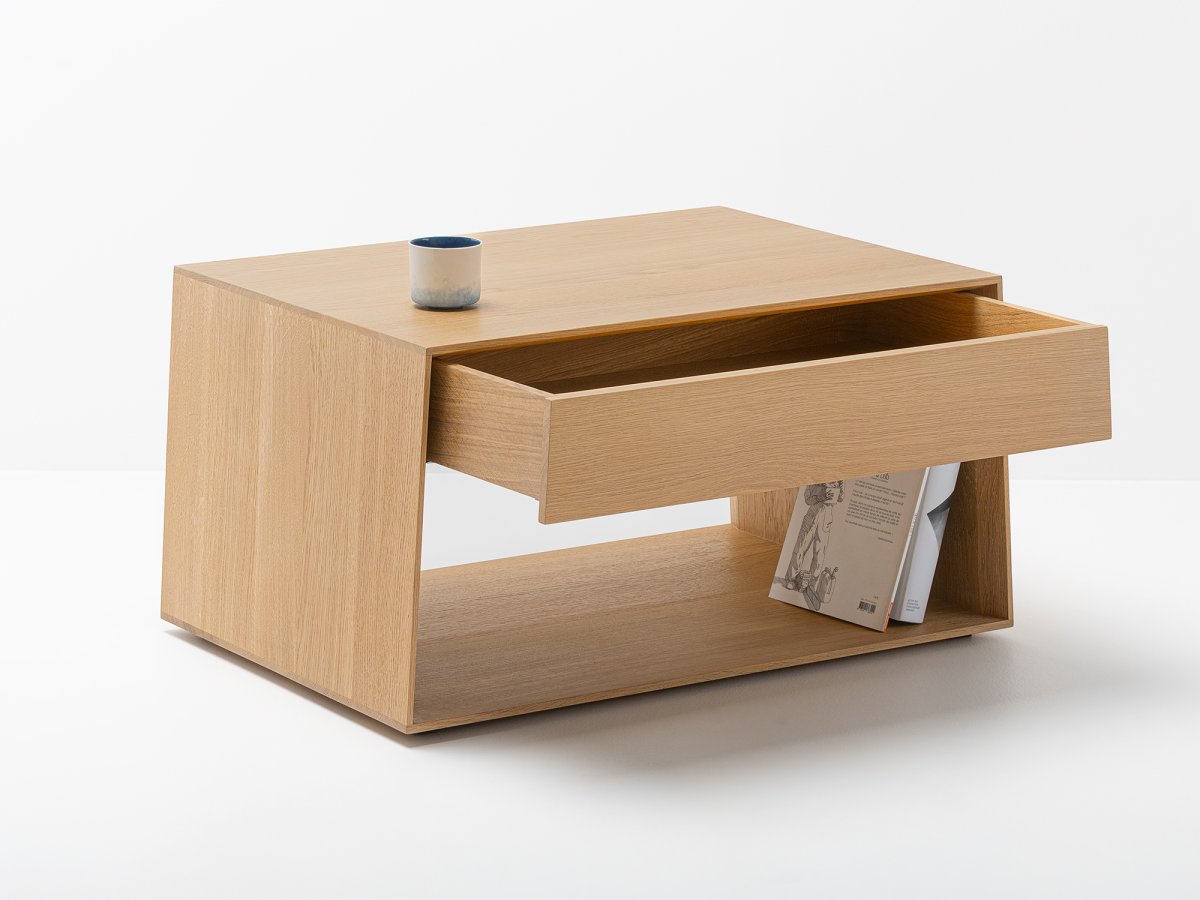 Table basse en Chêne massif - Anouk Grand Modèle 80 x 60 x 45 avec tiroir.