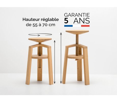 Tabouret rond à vis - Chêne massif 100% - CLOCK