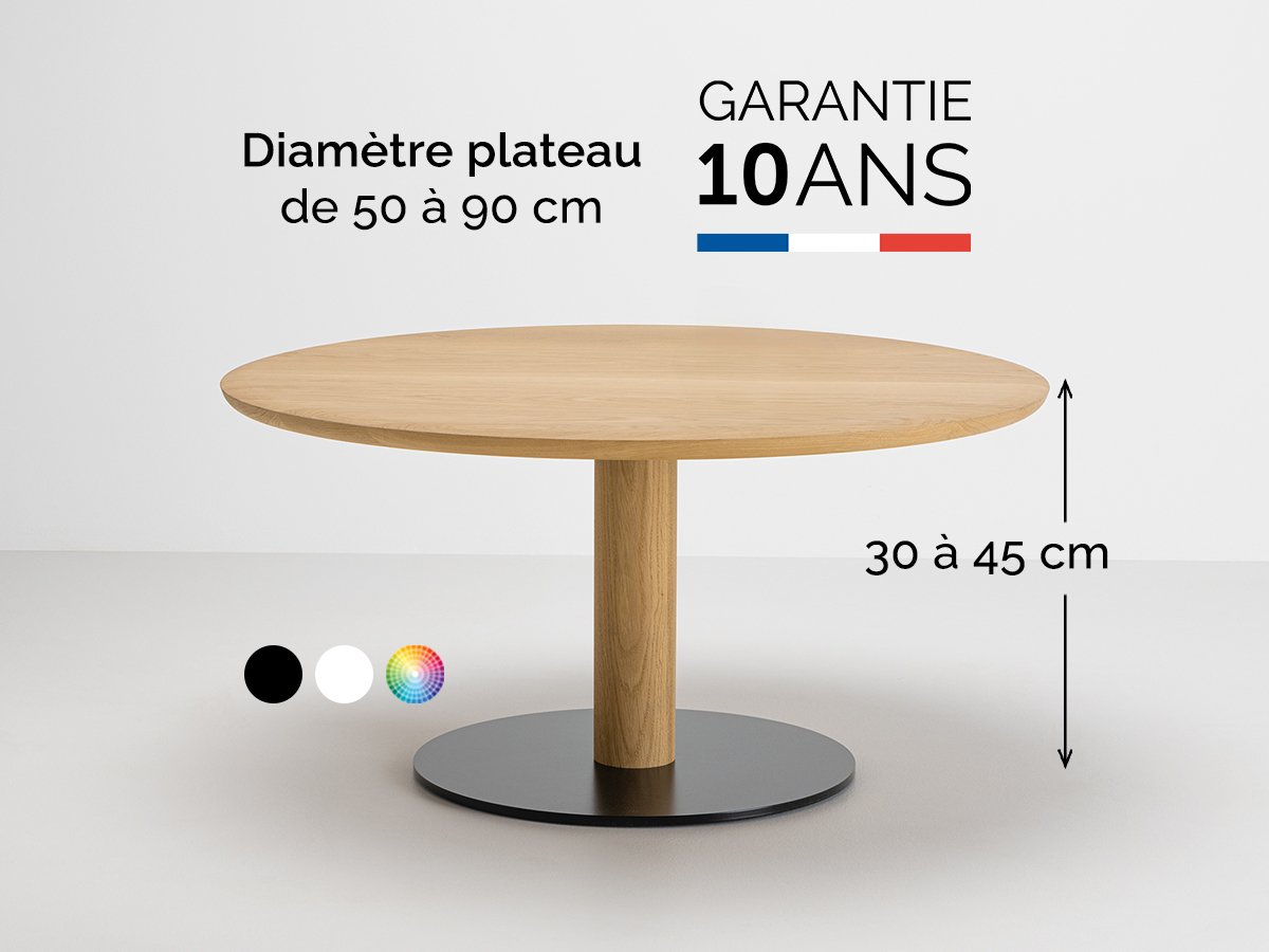 Table basse ronde en bois et métal diamètre 70 cm - photo diamètre 90 cm hauteur 45 cm