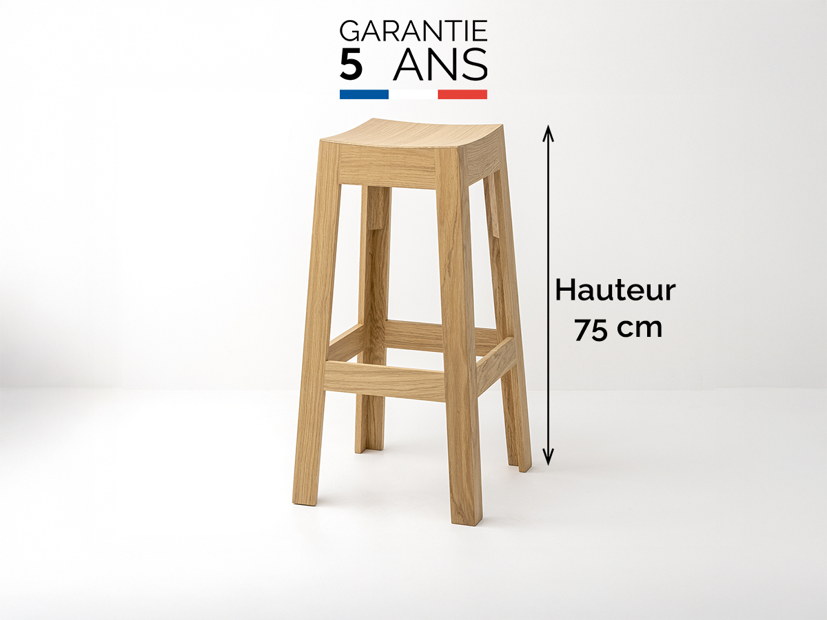 Tabouret de bar design en bois sans dossier hauteur 75 cm fabriqué en France - Wak