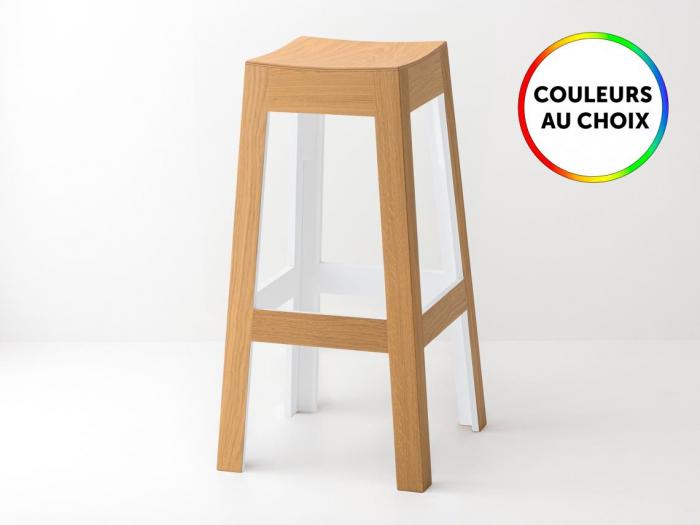 Tabouret de bar en bois laqu&eacute;. Couleurs au choix.